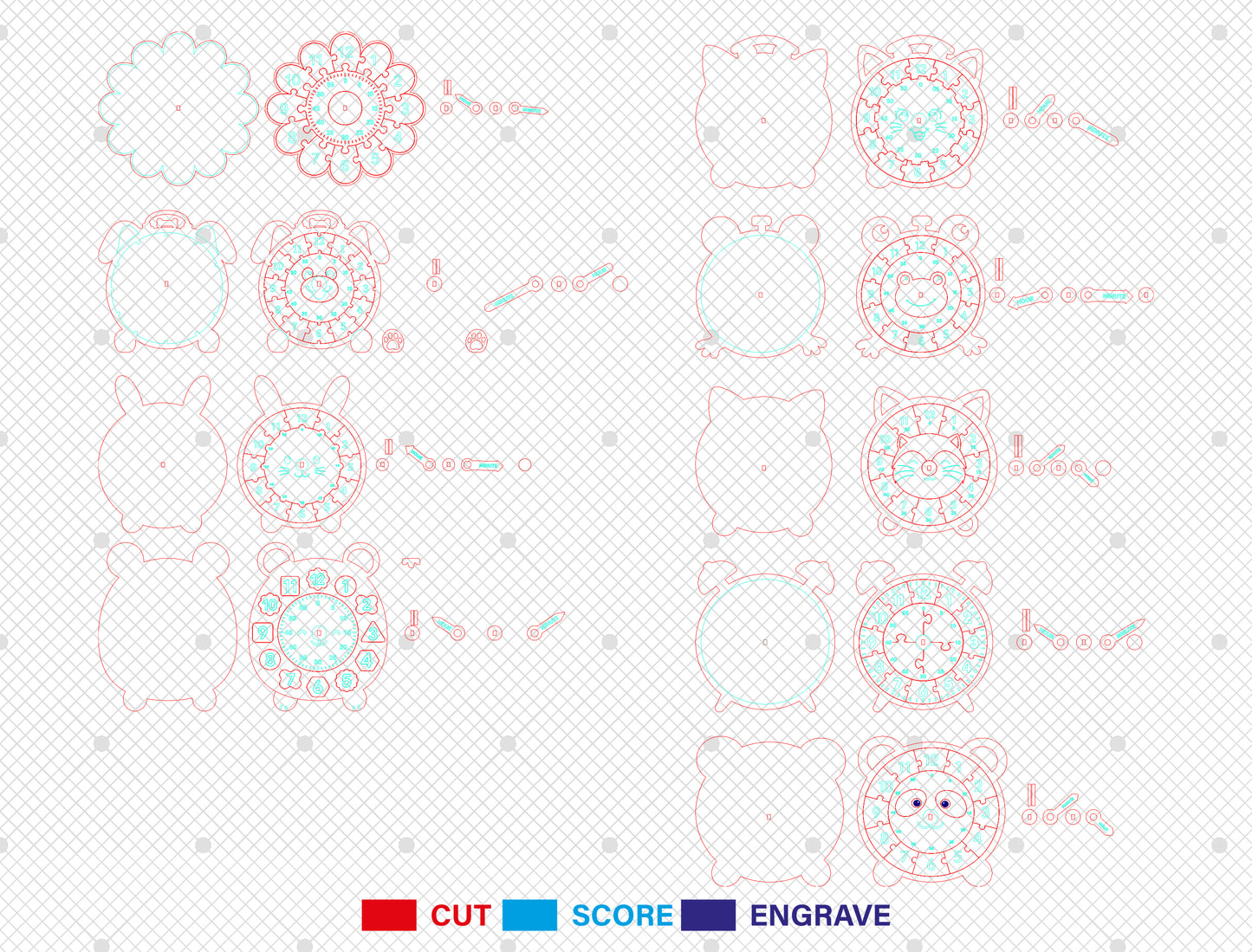 8 Animal Puzzle Clock SVG Bundle Educational Laser Cut File for Glowforge
