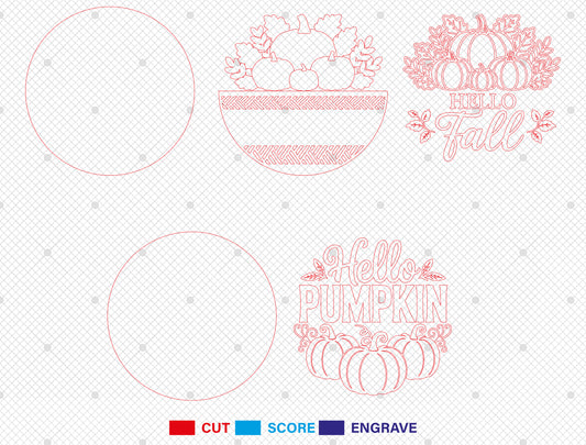 Hello Pumpkin Hello Fall Door Hanger SVG Set for Glowforge xTool LightBurn 2 Designs