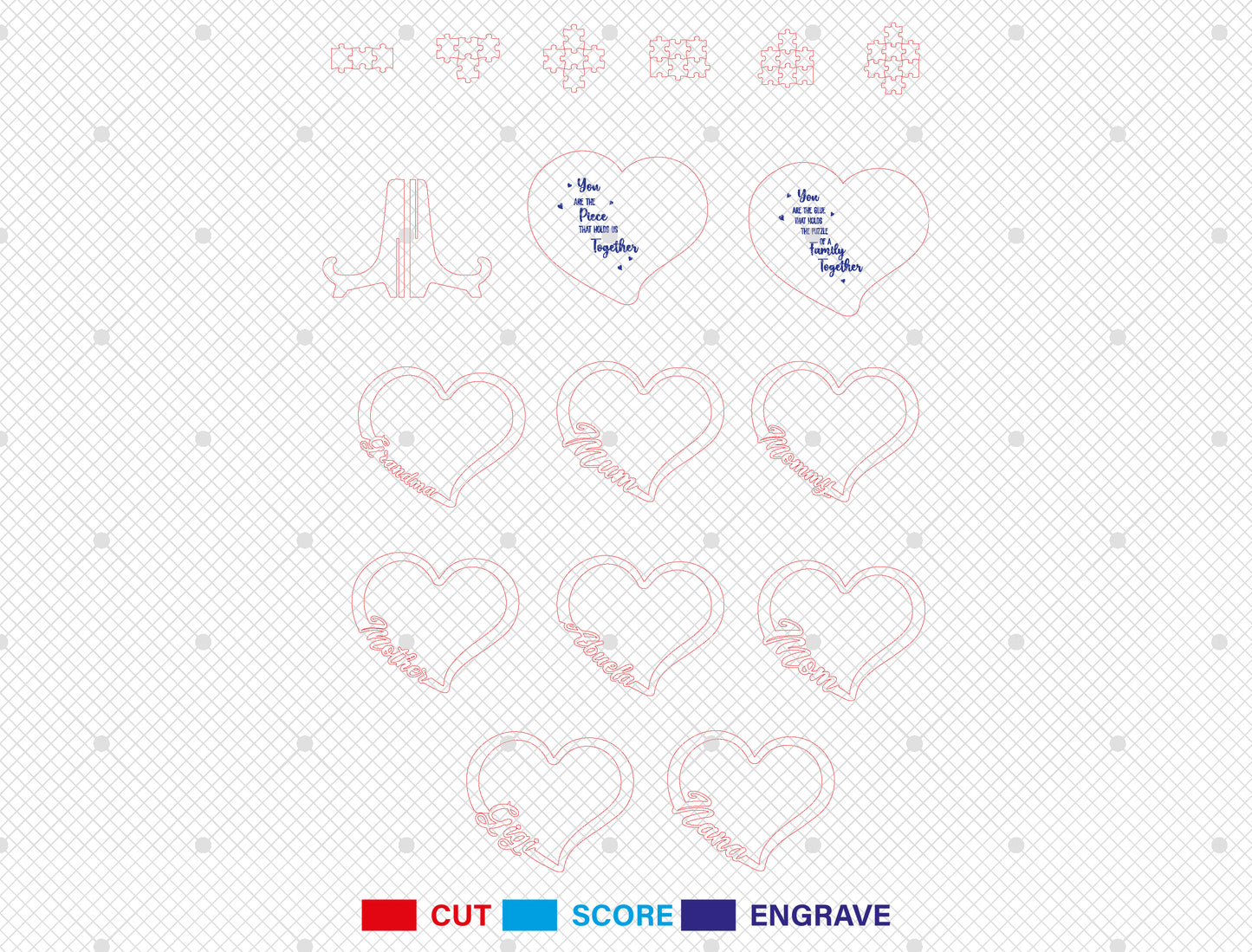 Personalized Mom Heart Puzzle Sign SVG for Glowforge and xTool