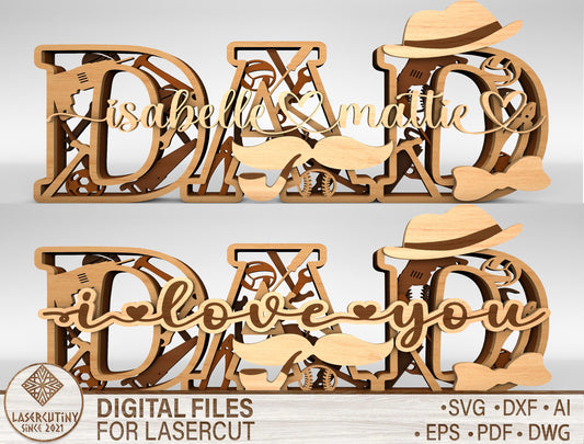 Dad Sports Monogram Sign SVG Laser Cut File for xTool and LightBurn