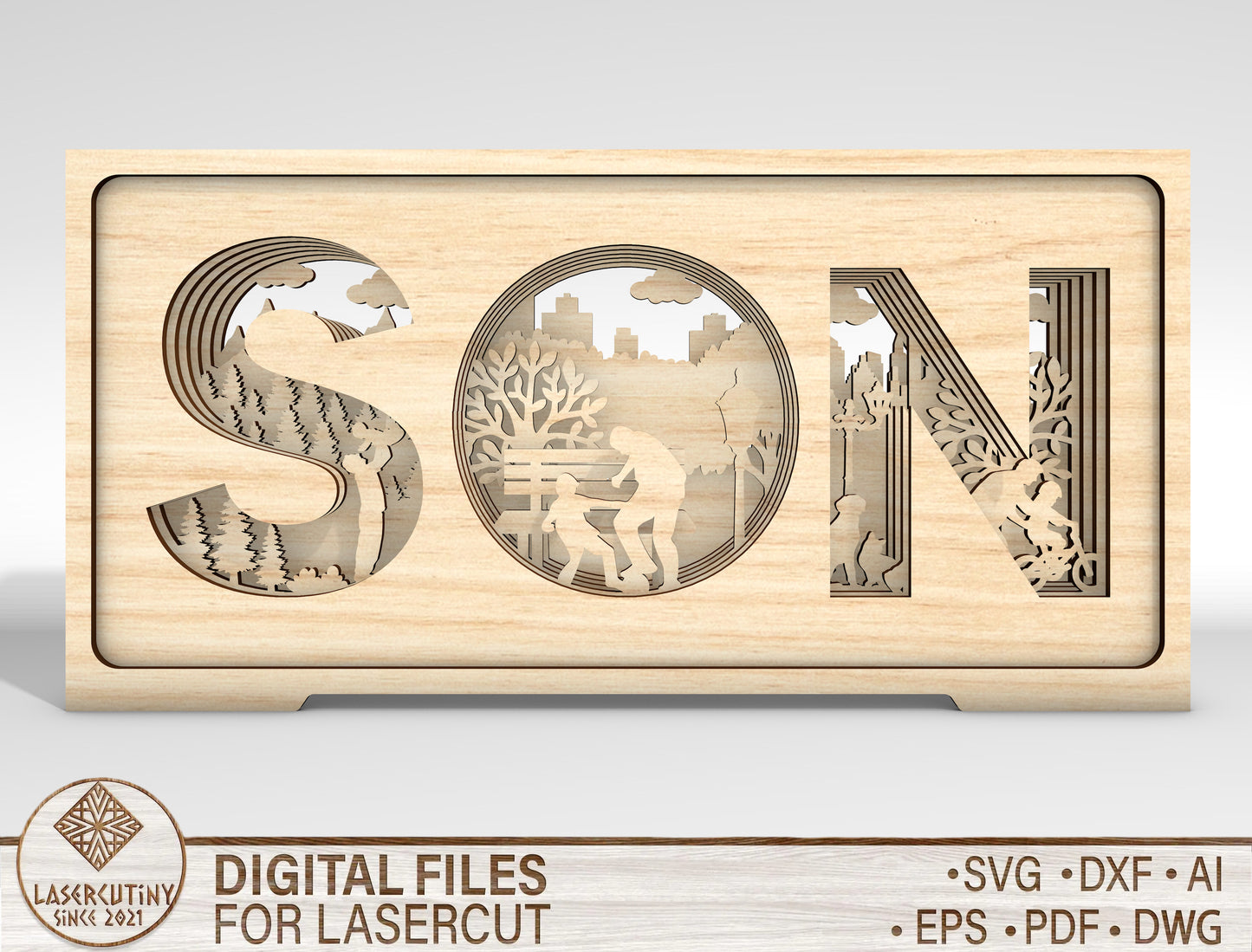 Son Layered Letter Sign SVG Laser Cut File for Glowforge and xTool