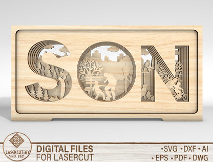 Son Layered Letter Sign SVG Laser Cut File for Glowforge and xTool