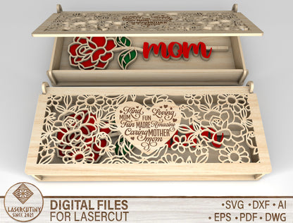 Floral Mom Gift Box SVG Mother's Day Laser Cut File for Glowforge