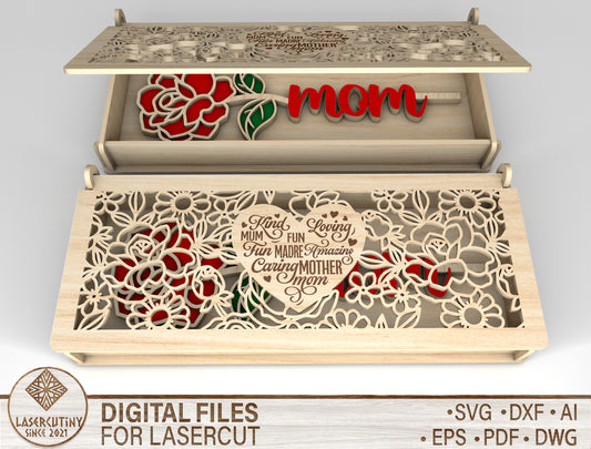 Floral Mom Gift Box SVG Mother's Day Laser Cut File for Glowforge