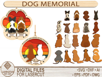 Dog Memorial Ornament SVG Bundle Multilayer Pet Laser Cut File for Glowforge, xTool, or LightBurn
