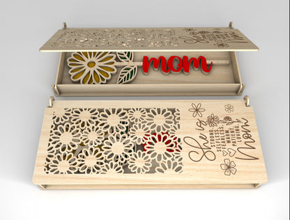 Mom Flower Box SVG Floral Lid Hidden Message for LightBurn