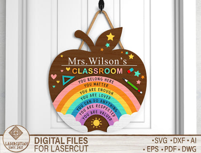 Personalized Teacher Door Hanger SVG for Glowforge and xTool