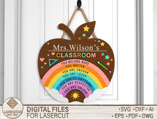 Personalized Teacher Door Hanger SVG for Glowforge and xTool