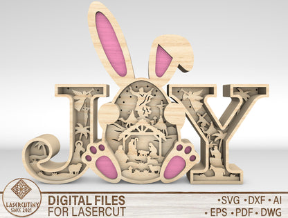 JOY Easter Bunny Multilayer Nativity Scene SVG for LightBurn and Glowforge