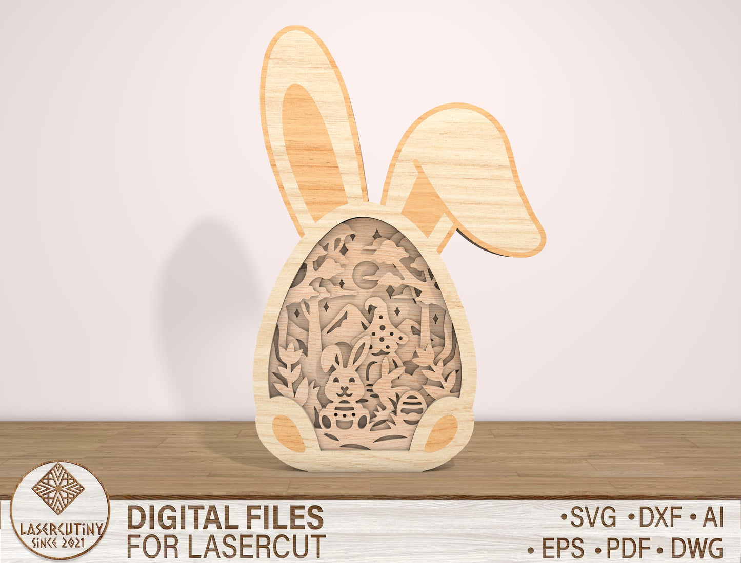 Multilayer Bunny Easter Pattern SVG Rabbit Egg Frame for Glowforge and xTool