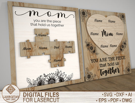 "You Are The Piece" Mom Puzzle Frame SVG for xTool and Glowforge