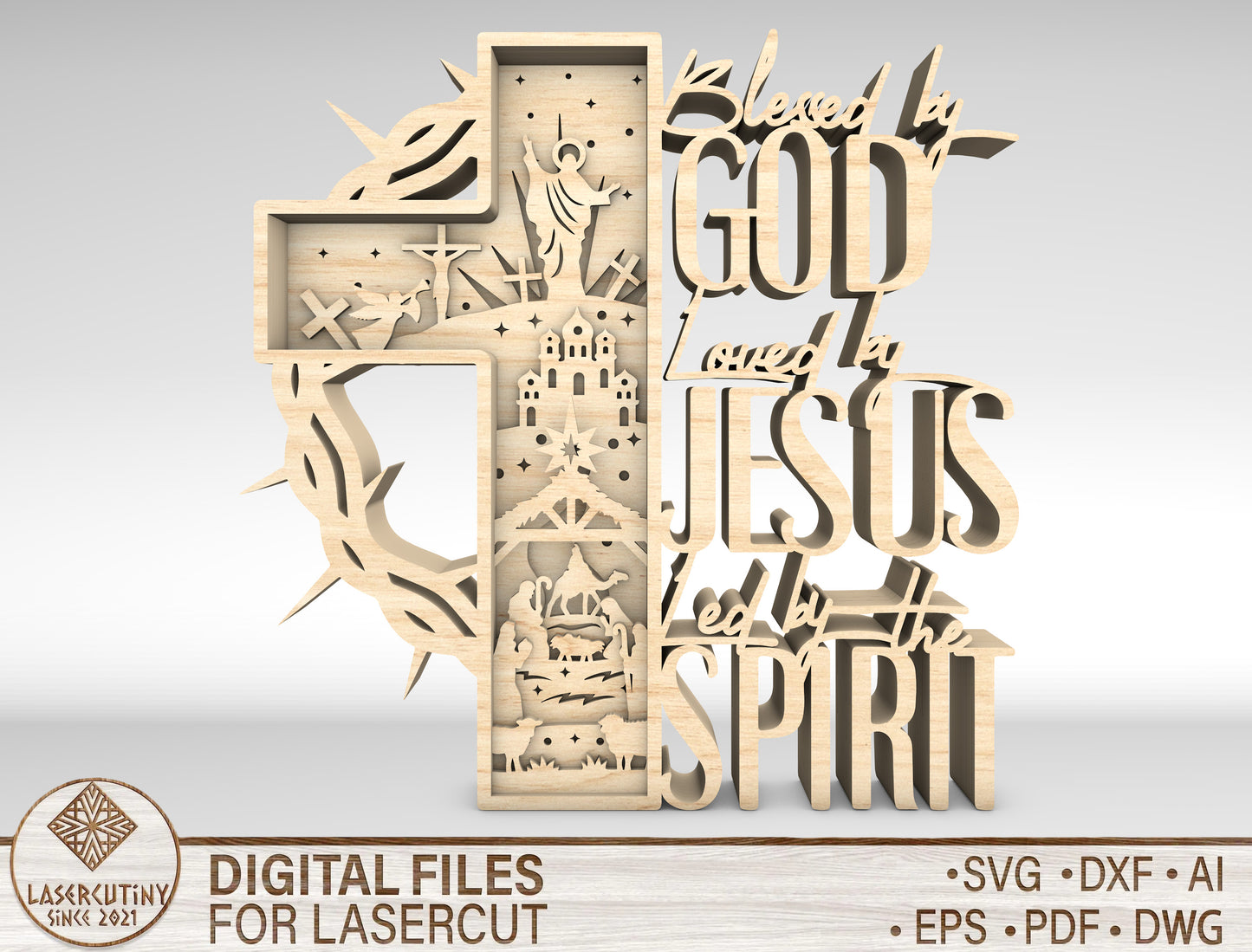 Blessed by God Loved by Jesus Multilayer Sign SVG for LightBurn