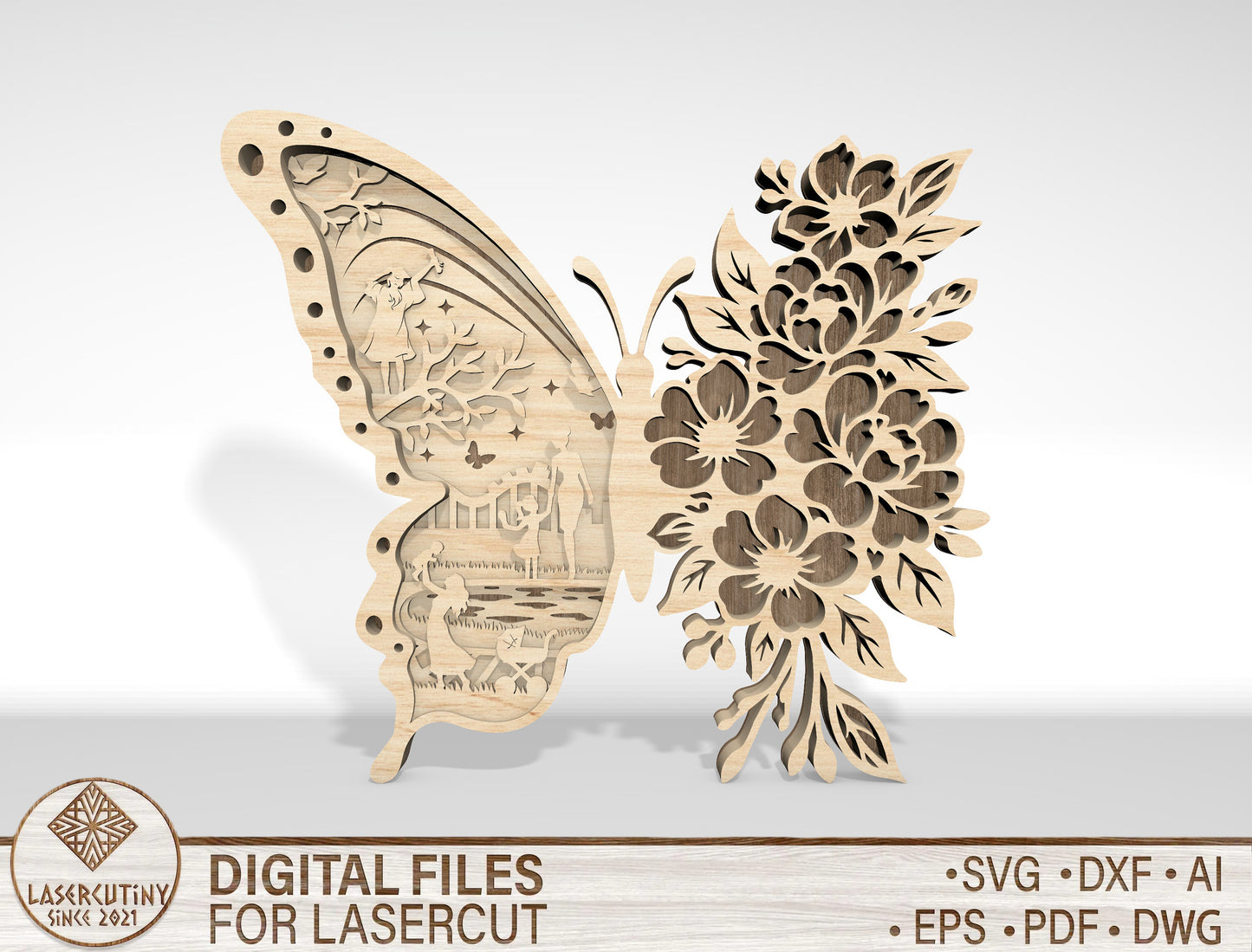 Mother's Day Butterfly Multilayer SVG 3D Wall Art Laser Cut File for LightBurn and Glowforge