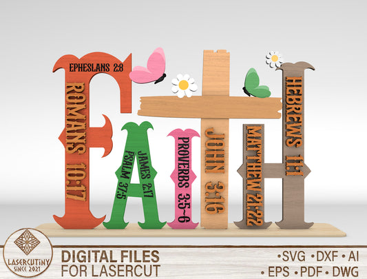 FAITH Christian Bible Verse Tabletop Sign SVG for Glowforge and xTool