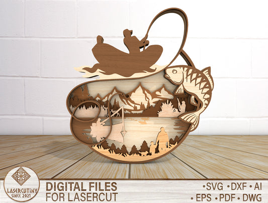 Fishing Father and Child Scene Sign SVG Laser Cut File for xTool and LightBurn
