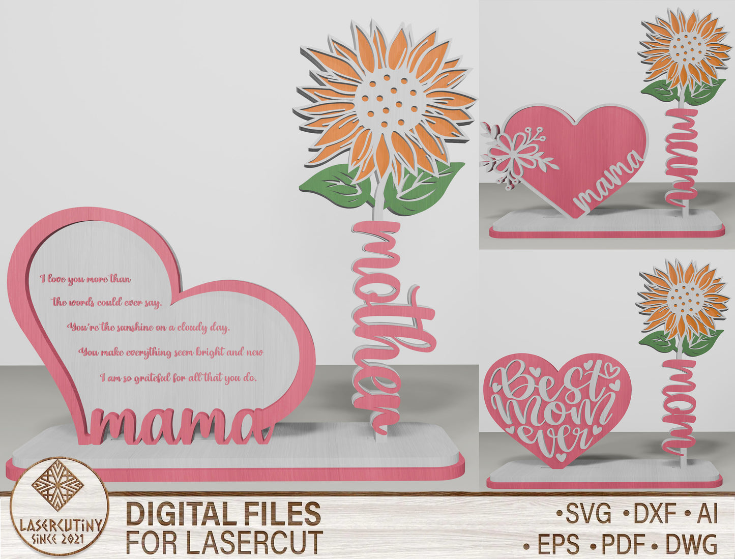Sunflower Mom Tabletop Decor SVG Bundle for Glowforge and xTool