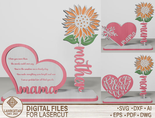 Sunflower Mom Tabletop Decor SVG Bundle for Glowforge and xTool