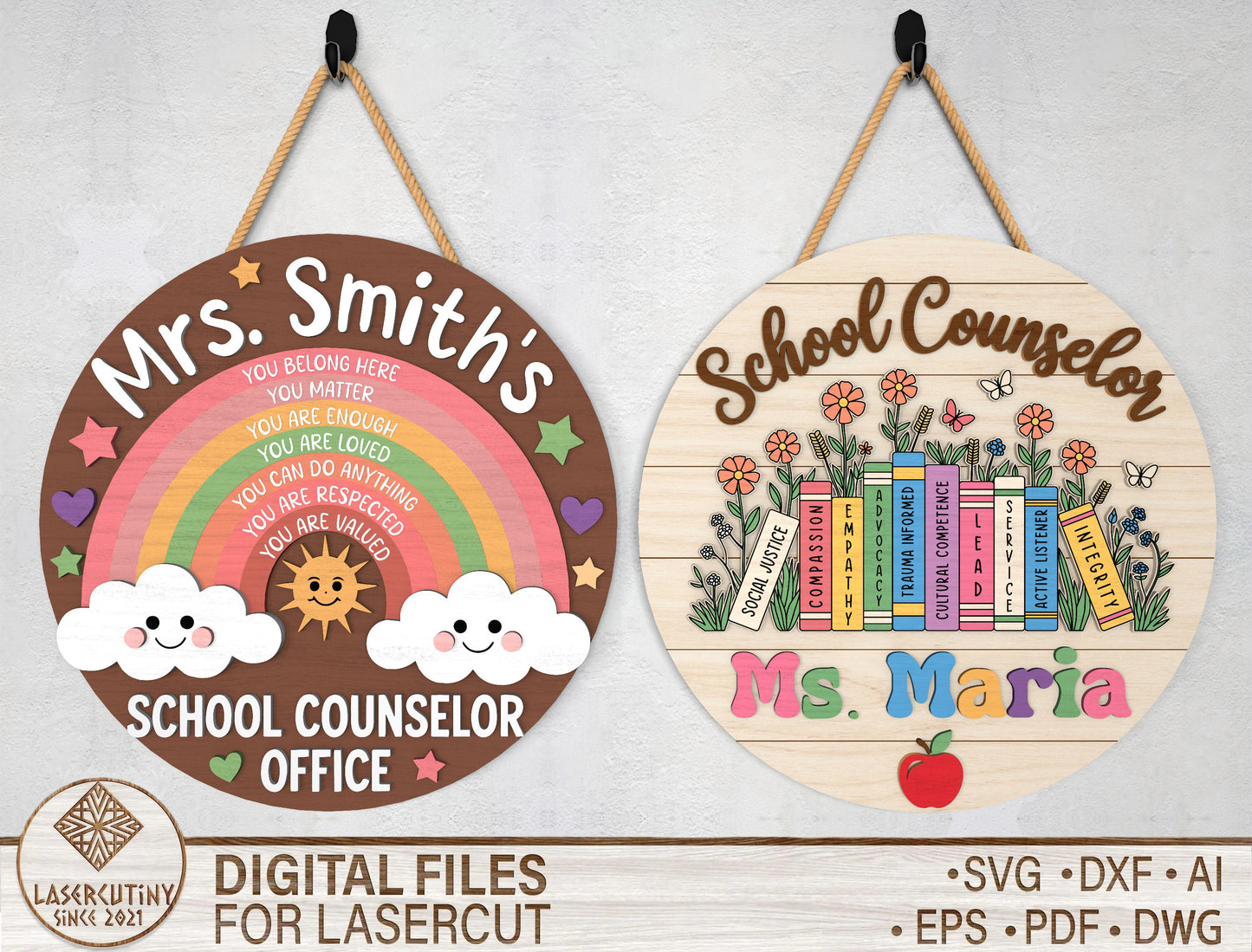 Personalized School Counselor Door Hanger SVG for xTool and Glowforge