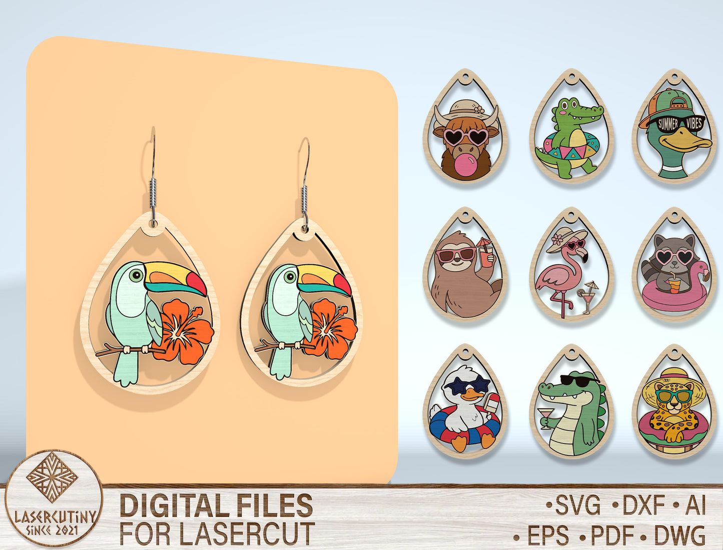 Summer Animal Earring SVG Bundle Laser Cut File for Glowforge and xTool
