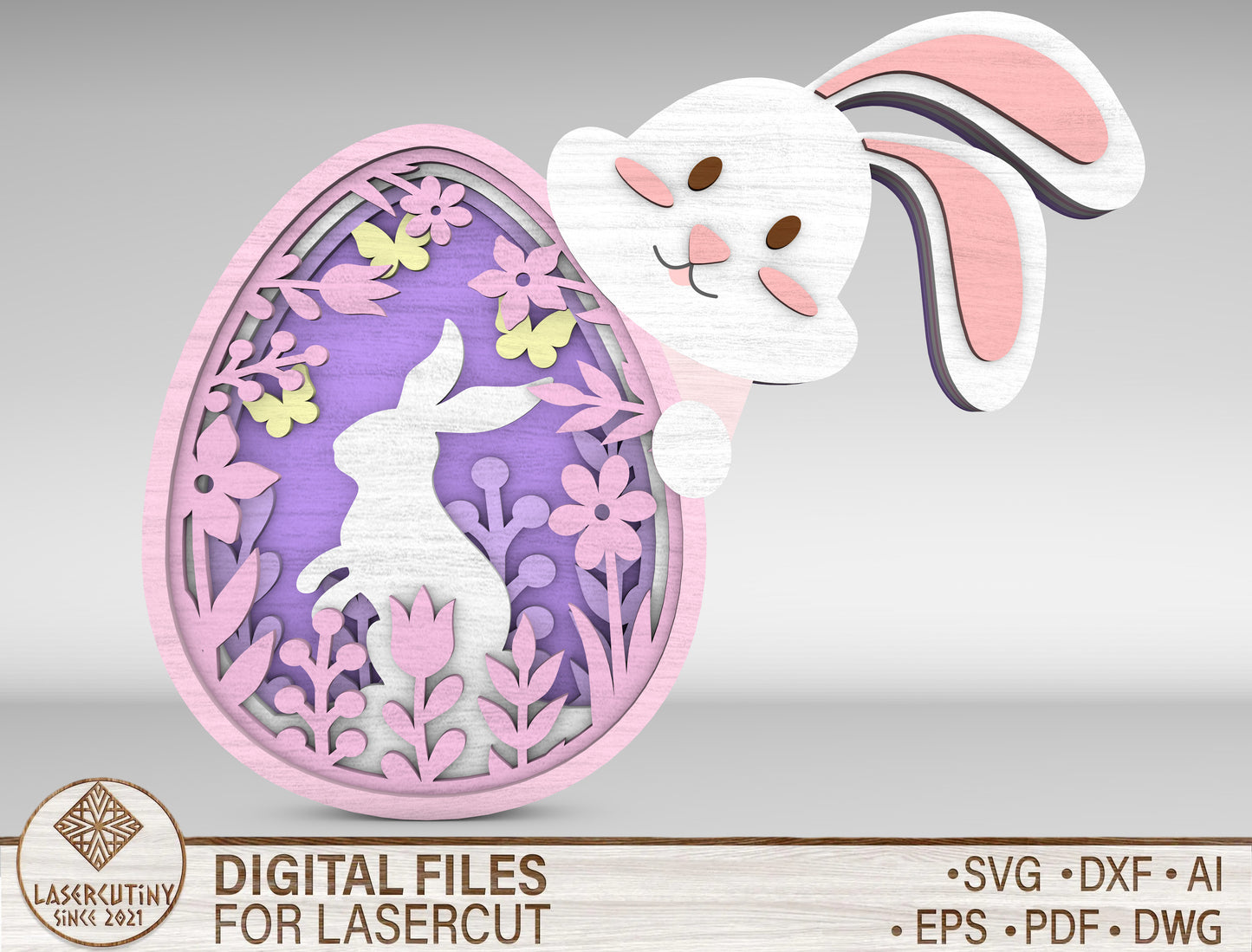 Cute Layered Easter Bunny Egg Sign SVG for LightBurn and Glowforge