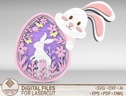 Cute Layered Easter Bunny Egg Sign SVG for LightBurn and Glowforge