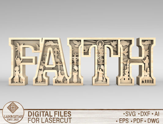 Faith Christian Multilayer Letter Sign SVG for LightBurn and Glowforge