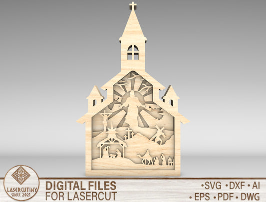 Christian Church Multilayer Jesus Cross Nativity SVG for Glowforge