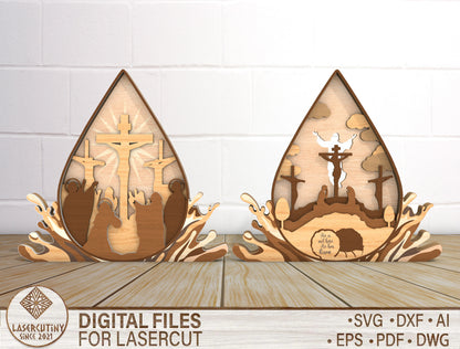 Multilayer Christian Easter He Is Risen Cross Scene SVG for Glowforge