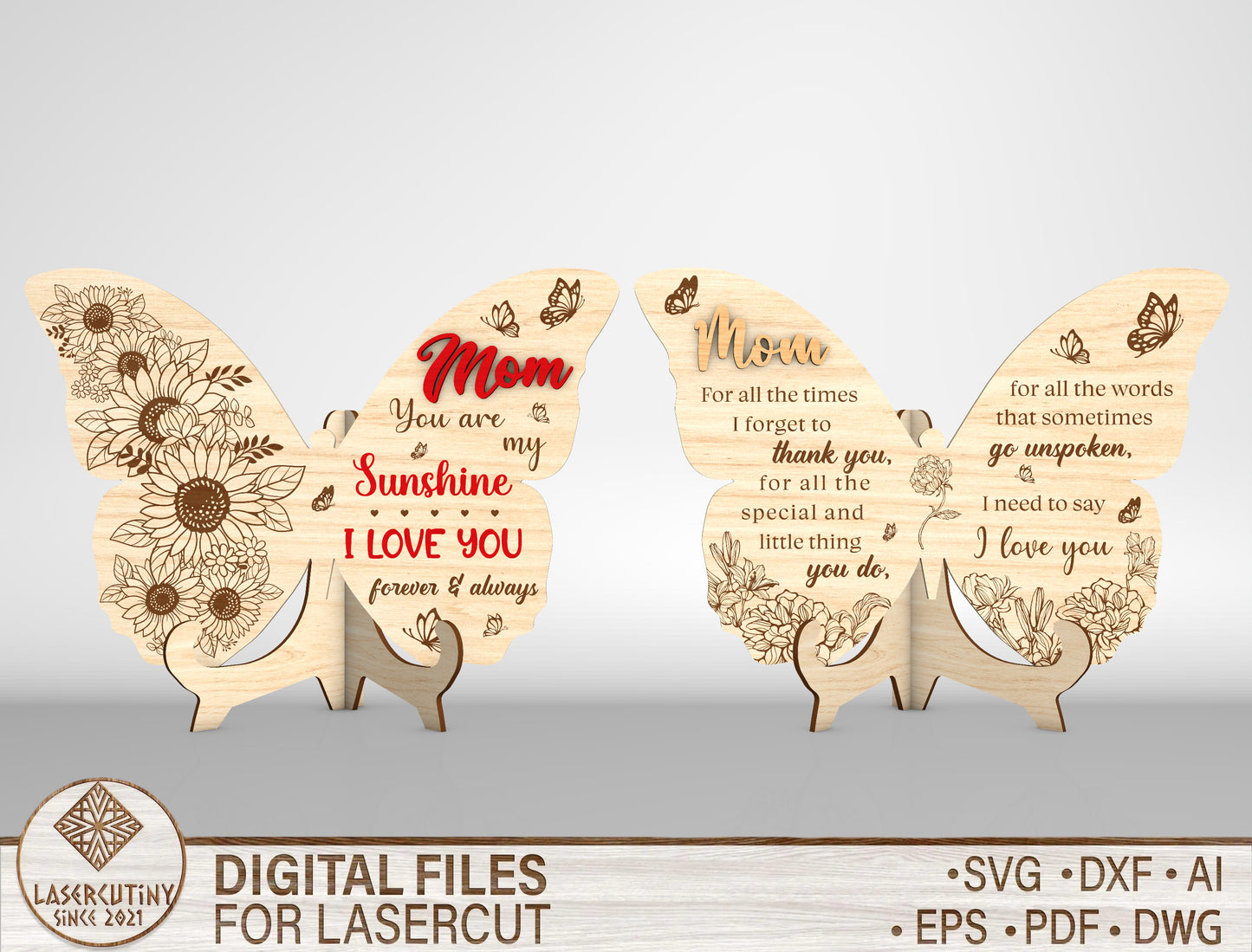 Mom Butterfly Quote Sign SVG Bundle for LightBurn and xTool
