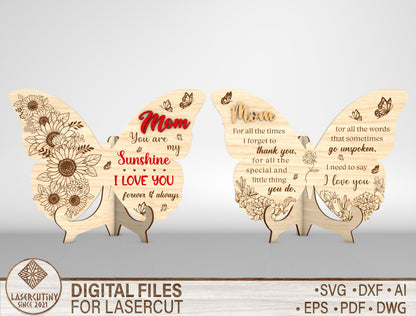 Mom Butterfly Quote Sign SVG Bundle for LightBurn and xTool
