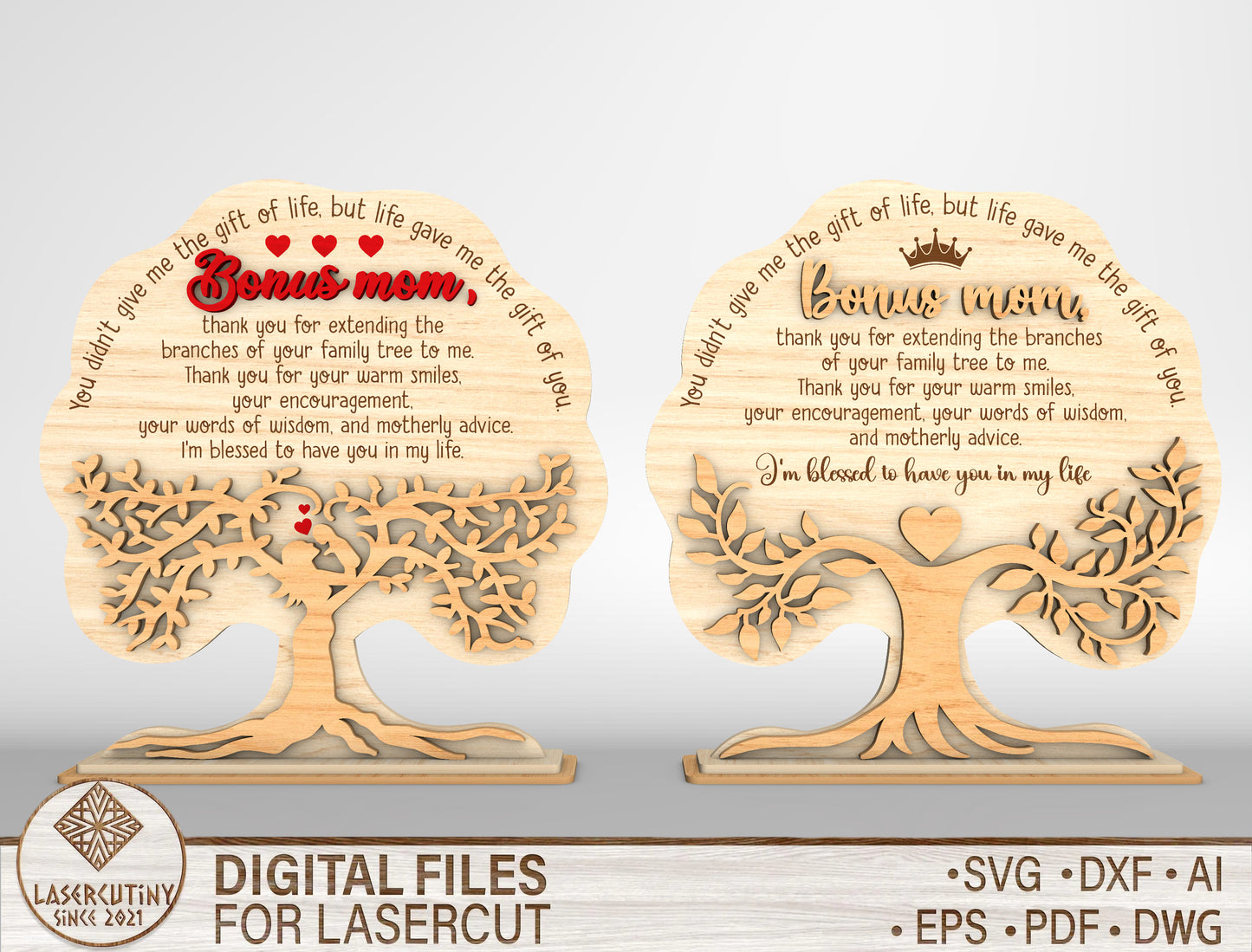 Bonus Mom Tree Quote Sign SVG Bundle for Glowforge and xTool