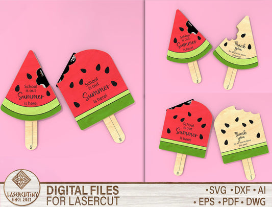 Watermelon Popsicle Gift Card Holder Laser Cut File for Glowforge and LightBurn