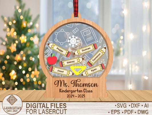 Personalized Teacher Shaker Ornament SVG for Glowforge and LightBurn