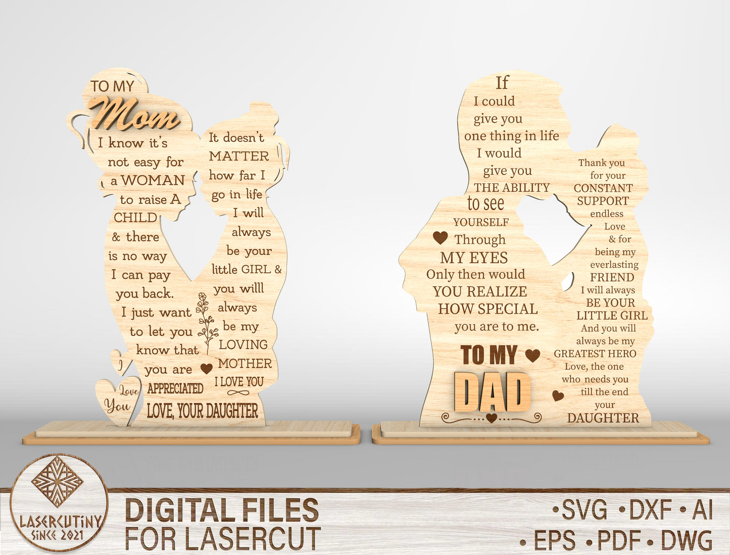 Mom and Dad Couple Tabletop Sign SVG for Glowforge and xTool