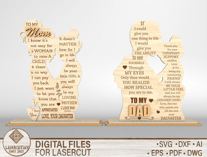 Mom and Dad Couple Tabletop Sign SVG for Glowforge and xTool