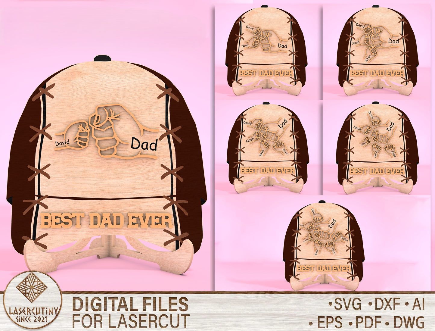 Personalized Best Dad Ever Cap Sign SVG Laser Cut File for Glowforge and xTool