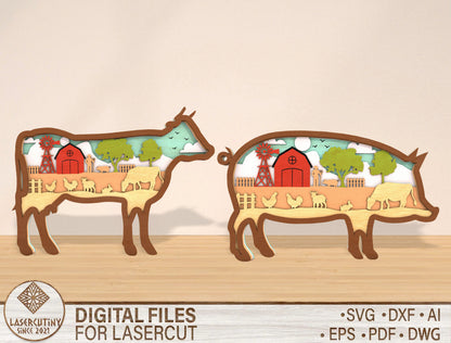 Multilayer Farm Animal Scene SVG Laser Cut File for Glowforge and xTool