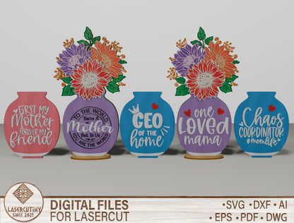 Floral Mom Vase Tabletop Decor SVG Mother's Day for Glowforge