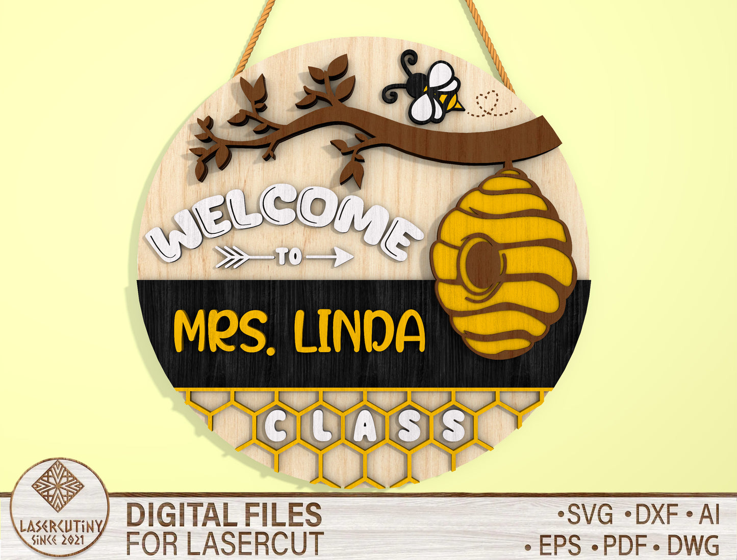 Bee Classroom Door Hanger SVG for Glowforge and LightBurn