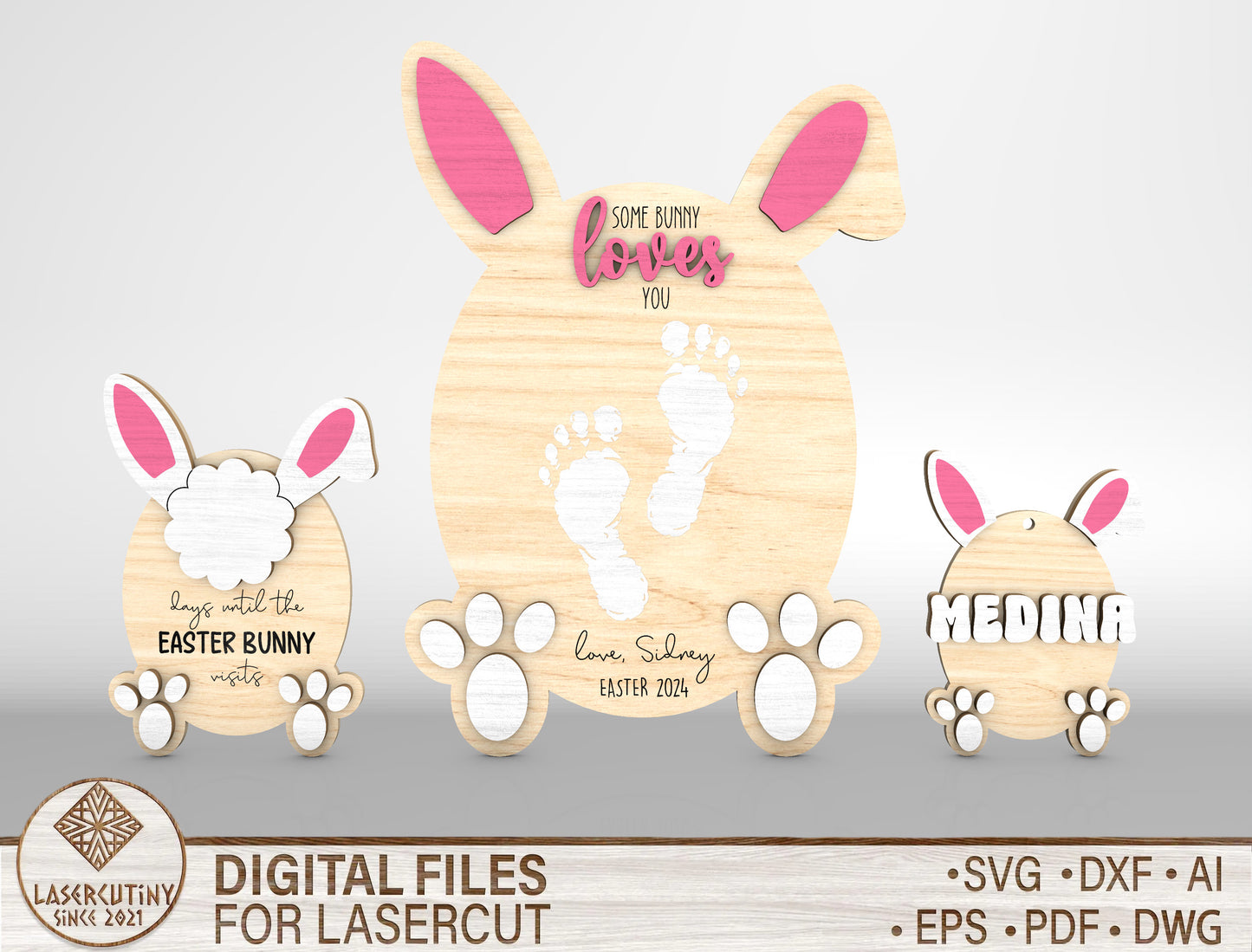 Baby Bunny Footprint Tabletop Sign SVG Easter Announcement for Glowforge