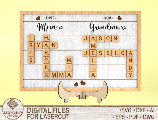 Personalized Mom Grandma Crossword Sign SVG for xTool and LightBurn