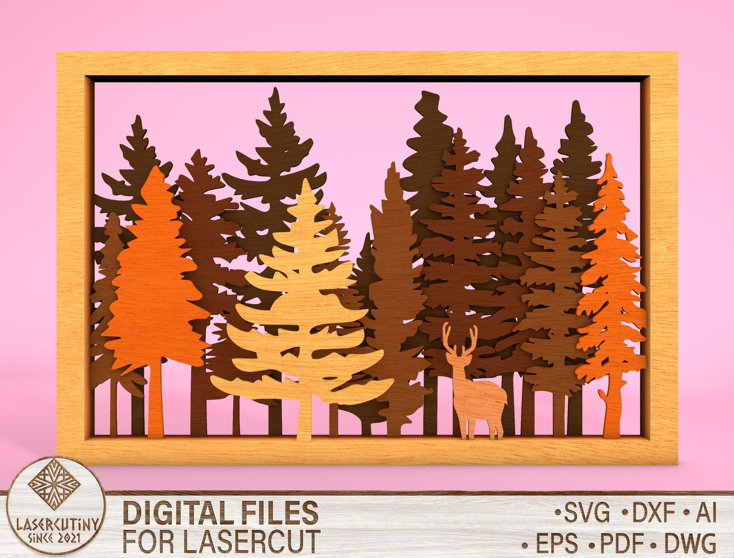 Deer Forest Multilayer SVG for Glowforge xTool Wall Art File