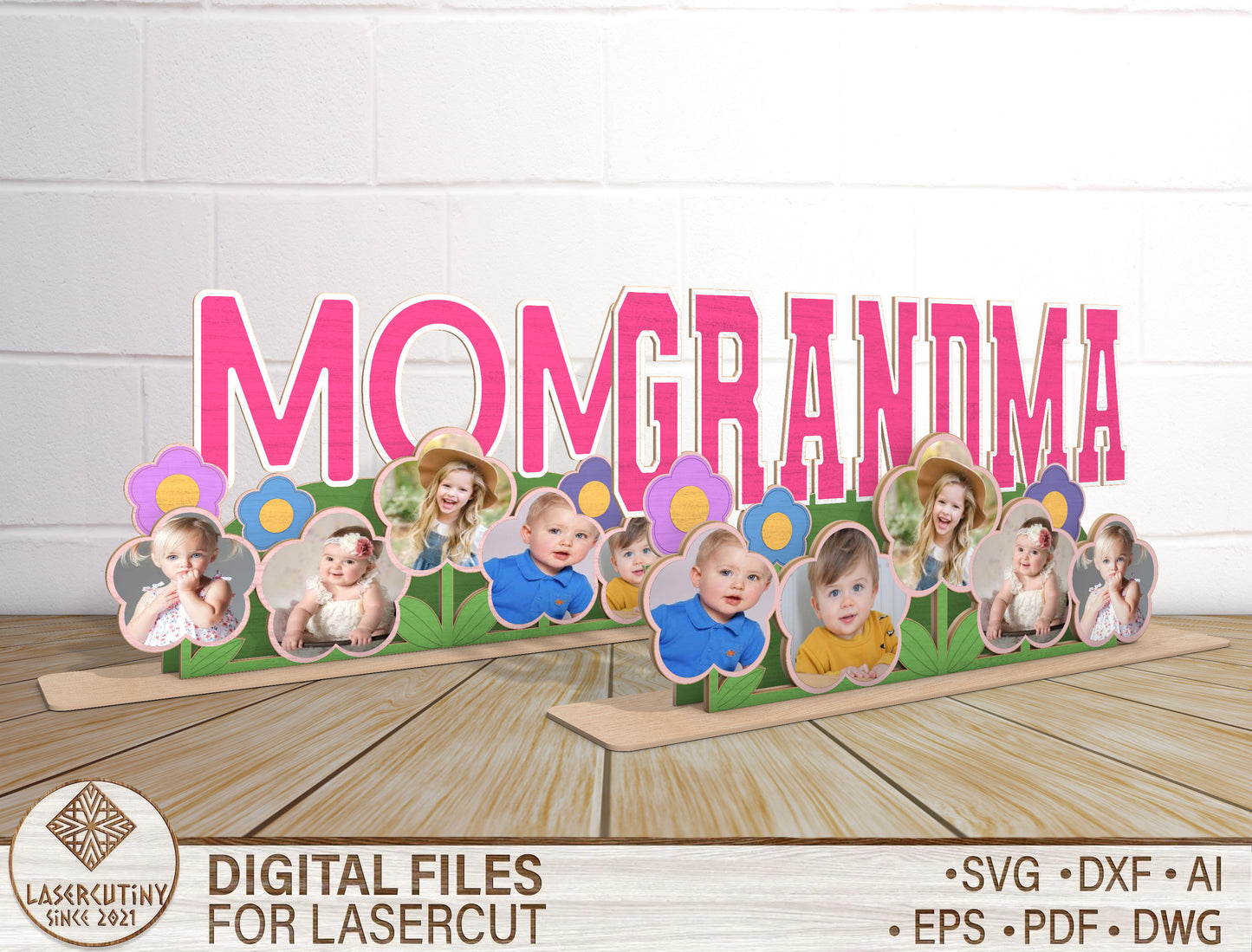 Personalized Mom Grandma Floral Photo Sign SVG for LightBurn and xTool