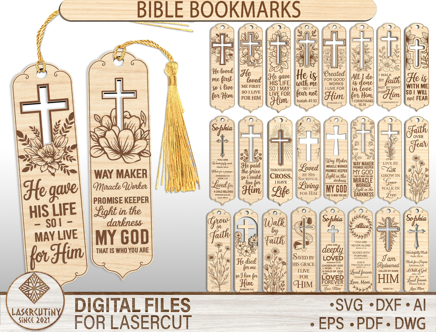 Bible Bookmark Cross SVG 26 Designs Laser Cut for LightBurn and Glowforge