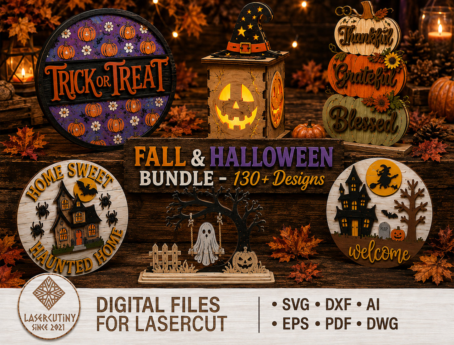 130+ Halloween Fall SVG Bundle Laser Cut Files