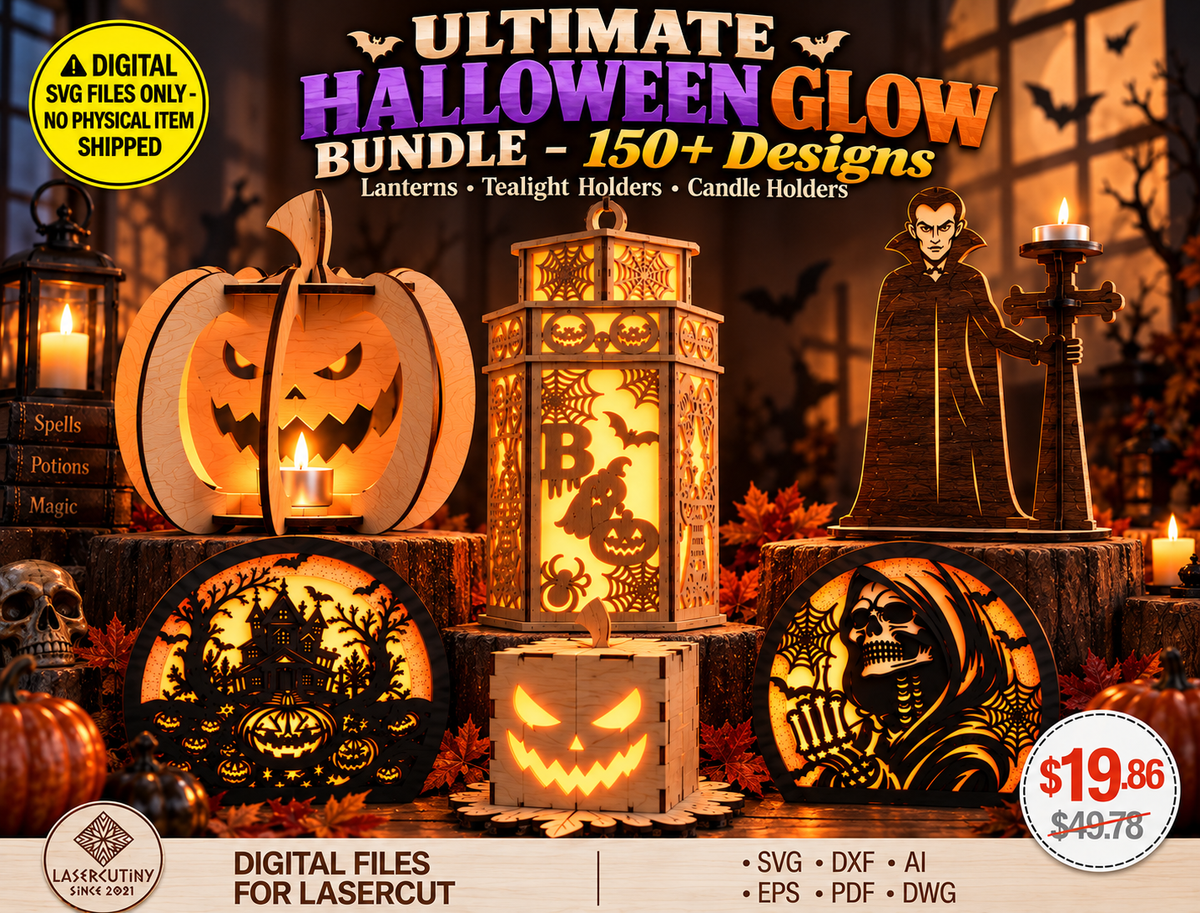 150+ Halloween Lantern & Candle Holder SVG Bundle Laser Cut Files