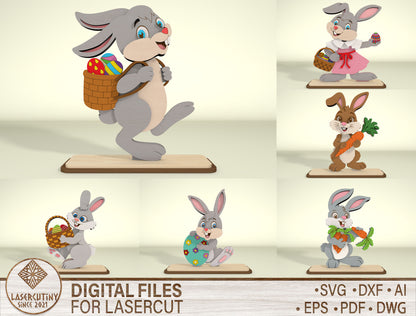 Easter Bunny Tabletop Decor Laser Cut File | Freestanding Rabbit Figures | Ready to Cut | Glowforge, xTool, LightBurn, etc.