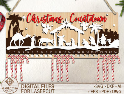 Nativity Christmas Countdown SVG Candy Cane Advent Laser Cut File