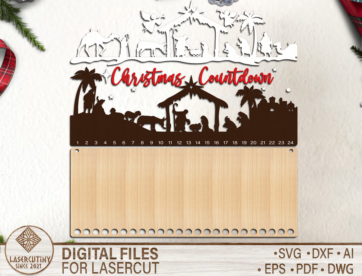 Nativity Christmas Countdown SVG Candy Cane Advent Laser Cut File