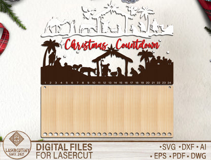 Nativity Christmas Countdown SVG Candy Cane Advent Laser Cut File